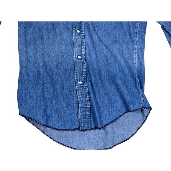 Wrangler ProGear Denim Western Shirt USA Made 15x33 Long Tail Stain - Picture 15 of 16